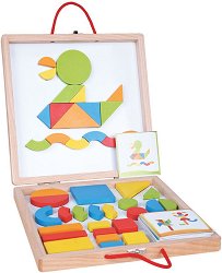 Дървено куфарче с магнитна дъска и форми Lelin Toys - играчка