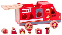 Дървен сортер Joueco - Пожарна кола - играчка