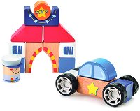 Дървен конструктор - Полицейско управление - Комплект от 19 части - играчка