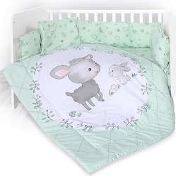 Бебешки спален комплект от 4 части с обиколник - Lily: Lamb Green - 