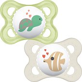Залъгалки от силикон с ортодонтична форма - Nature - Комплект от 2 броя за бебета от 0+ месеца - шише