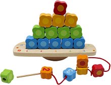 Дървена низанка и игра за баланс Pino - Цветове, форми и числа - играчка