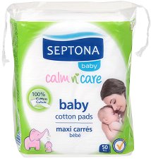 Памучни бебешки тампони - Septona Calm n' Care Baby - мокри кърпички