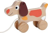 Дървена играчка за дърпане Lelin Toys - Кучето Цезар - топка