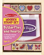 Дървени печати Melissa & Doug - Сърца и пеперуди - творчески комплект