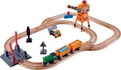 Товарен влак с кран и аксесоари HaPe - играчка