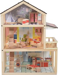 Дървена къща за кукли - Moni Nina - 