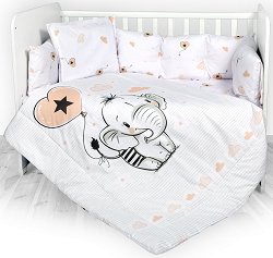 Бебешки спален комплект от 4 части с обиколник - Lily: Слонче - 