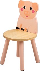 Детско дървено столче с облегалка - Прасенце - 
