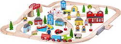Дървена влакова писта Bigjigs Toys - Градски живот - продукт