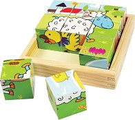 Дървени кубчета Bigjigs Toys - Животни от фермата - играчка