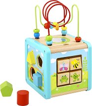 Дървен дидактически куб Tooky Toy - Слънчев ден - играчка