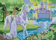 Рисуване по номера с акрилни бои - Еднорог и принцеса