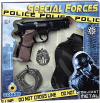 Детски пистолет, кобур, значка и белезници Gonher - играчка