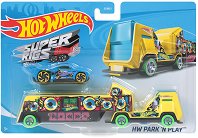 Метално камионче и количка Mattel - Super Rigs HW Park 'n Play - 