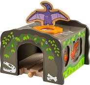 Дървен тунел за влак Bigjigs Toys - Тунелът на Тиранозавър Рекс - играчка