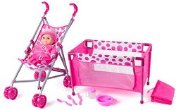 Бебе Роузи с количка и легло Woodyland - играчка
