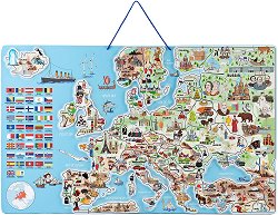 Магнитна карта Woodyland - Европа 3 в 1 - играчка