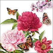 Салфетки за декупаж Ambiente - Божури с пеперуди