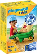 Фигурка - Playmobil Строител с количка - 