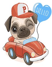 Рисуване по номера - Кученце в кола - играчка