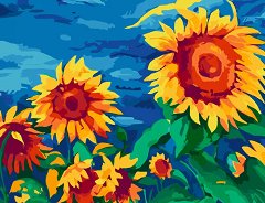 Рисуване по номера с акрилни бои - Слънчогледи