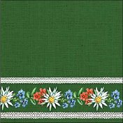 Салфетки за декупаж - Баварски цветя на зелен фон