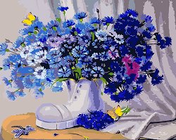 Рисуване по номера Newart - Сини цветя в ботуш