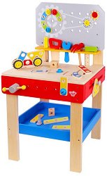 Дървена работна маса с инструменти Tooky Toy - играчка