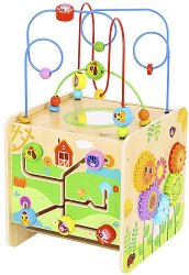 Дървен дидактически куб Tooky Toy - Ферма - играчка