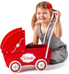 Детска дървена ретро количка за кукли Woodyland  - 