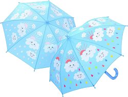 Детски чадър с променящ се цвят - Облачета - 