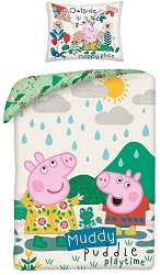 Детски двулицев спален комплект от 2 части - Peppa Pig: Outside - 