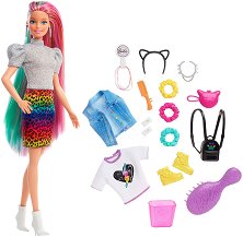 Кукла Барби с цветна леопардова коса - Mattel - кукла