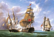 Битка между френска фрегата и английски кораб - пъзел