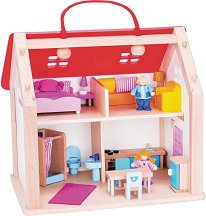 Дървено куфарче къща за кукли - Goki - 
