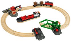 Дървен влак с релси, кораб и карго аксесоари Brio - играчка