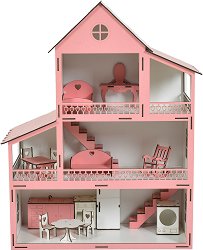 Дървена къща за кукли - Moni Lilly - 
