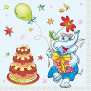 Салфетки - Слонче с подарък - Пакет от 20 броя