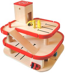 Дървена писта гараж с аксесоари Woodyland - играчка