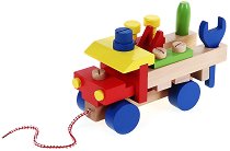 Дървено камионче за дърпане с инструменти Woodyland - играчка
