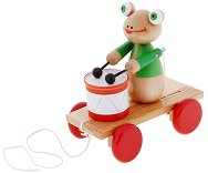 Дървена играчка за дърпане WoodyLand - Жабка с барабан - 