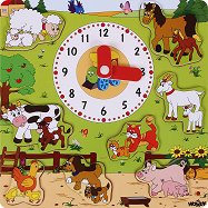 Дървен пъзел с часовник - Домашните животни - пъзел